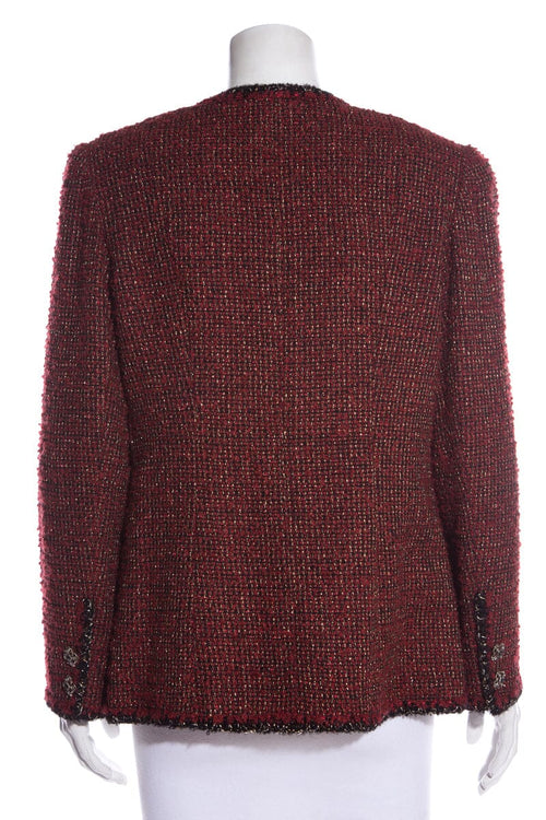 Chanel Red/Black Metallic Fantasy Tweed Blazer SZ 48