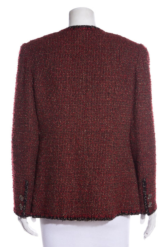 Chanel Red/Black Metallic Fantasy Tweed Blazer SZ 48