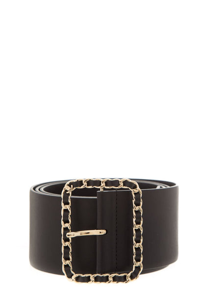 Chanel Black Leather Woven Buckle Wide Belt SZ 95/38