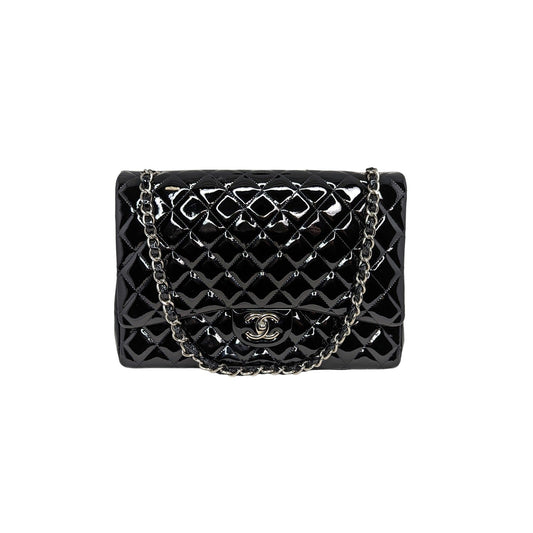 Chanel Patent Quilted Maxi Classic Double Flap Black