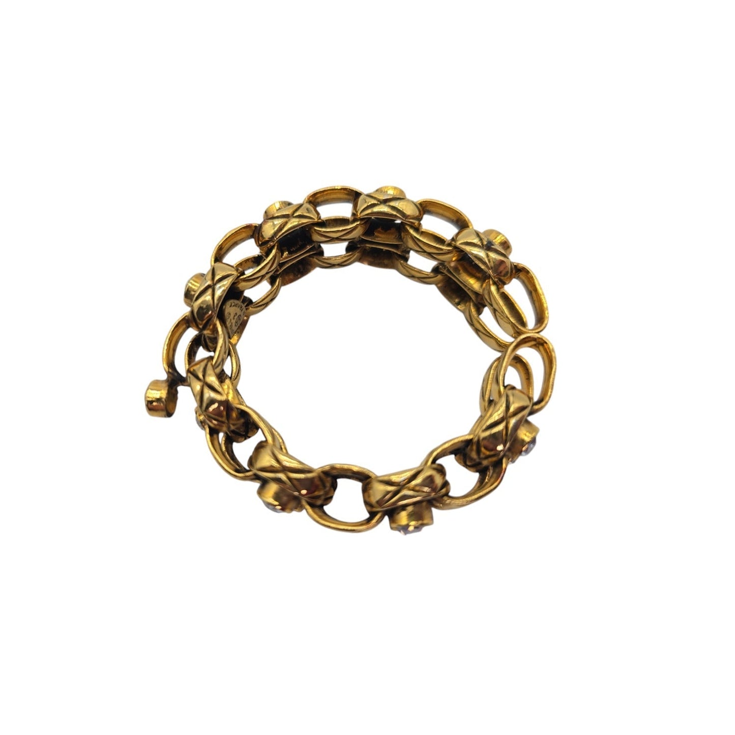 CHANEL Vintage Strass Quilted Chain Link Cuff Bracelet
