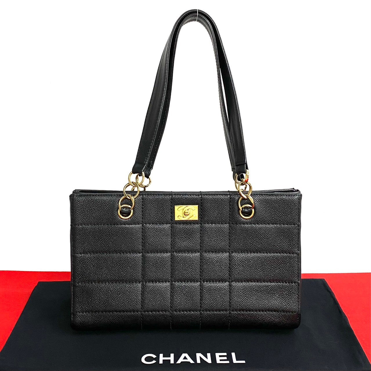 Chanel CC Caviar Chocolate Bar Shoulder Bag  Leather Tote Bag