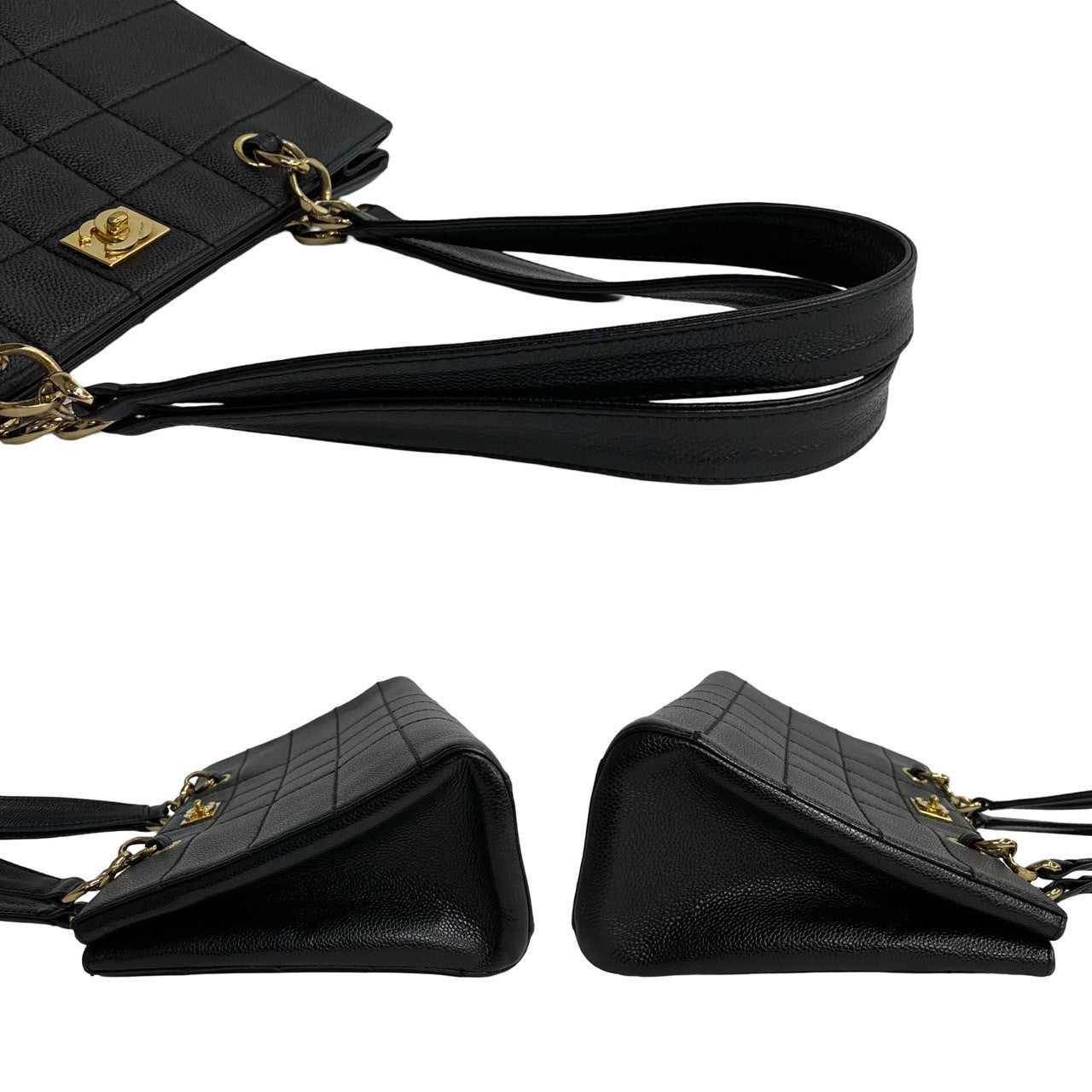Chanel CC Caviar Chocolate Bar Shoulder Bag  Leather Tote Bag
