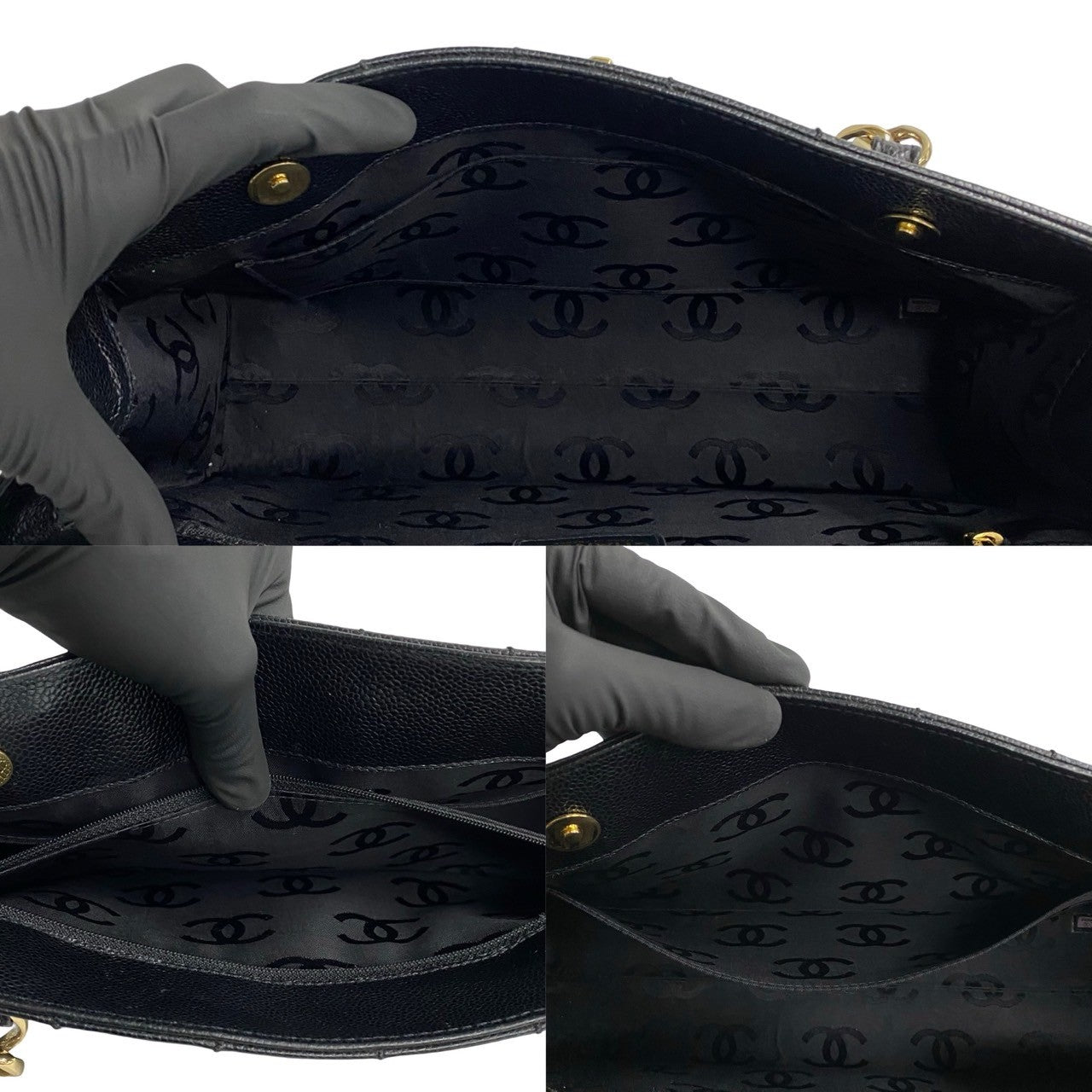 Chanel CC Caviar Chocolate Bar Shoulder Bag  Leather Tote Bag