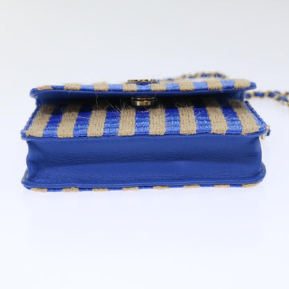CHANEL Chain Shoulder Bag Raffia Blue Beige CC 51139A