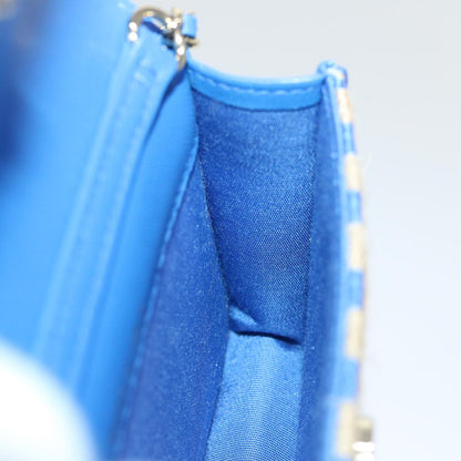 CHANEL Chain Shoulder Bag Raffia Blue Beige CC 51139A