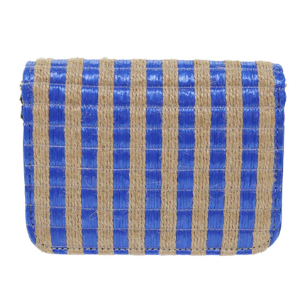 CHANEL Chain Shoulder Bag Raffia Blue Beige CC 51139A