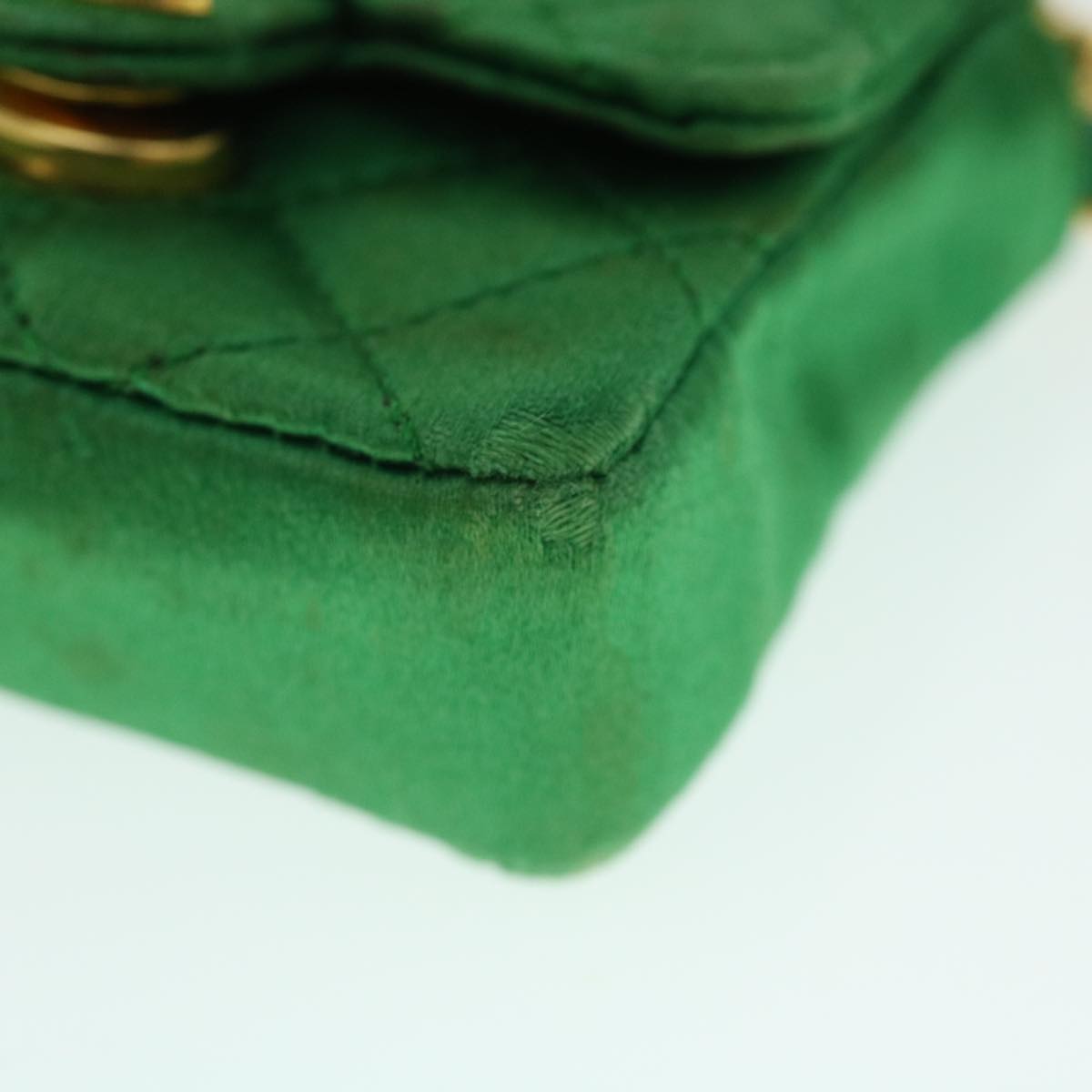 CHANEL Mini Matelasse Chain Pouch Shoulder Bag Satin Green Gold CC 51271A