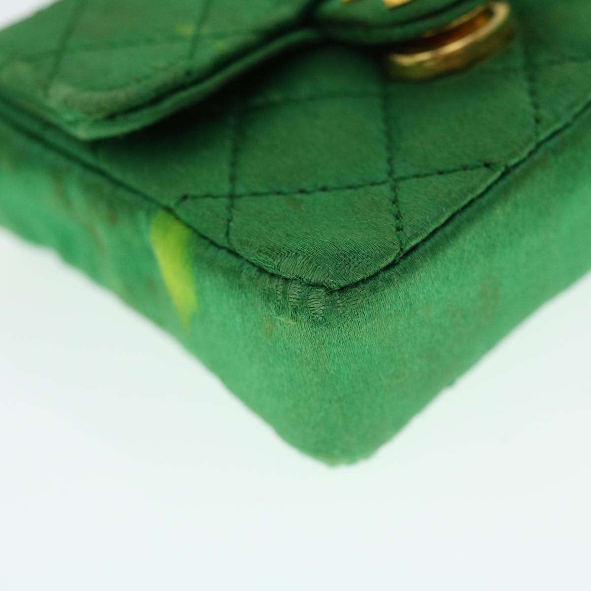 CHANEL Mini Matelasse Chain Pouch Shoulder Bag Satin Green Gold CC 51271A