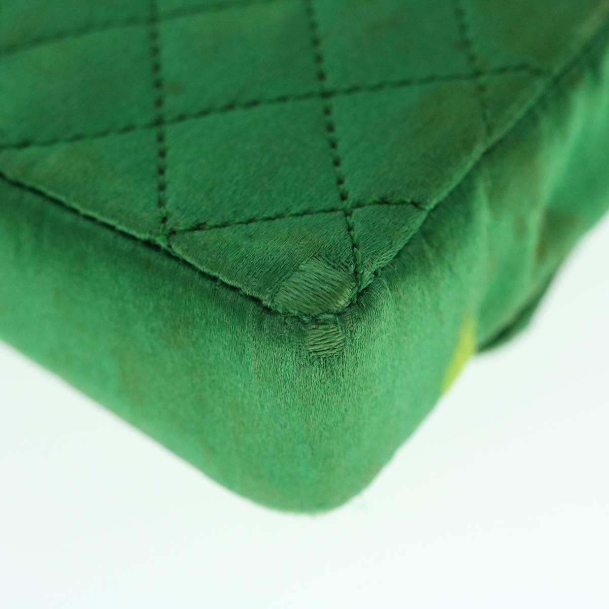 CHANEL Mini Matelasse Chain Pouch Shoulder Bag Satin Green Gold CC 51271A