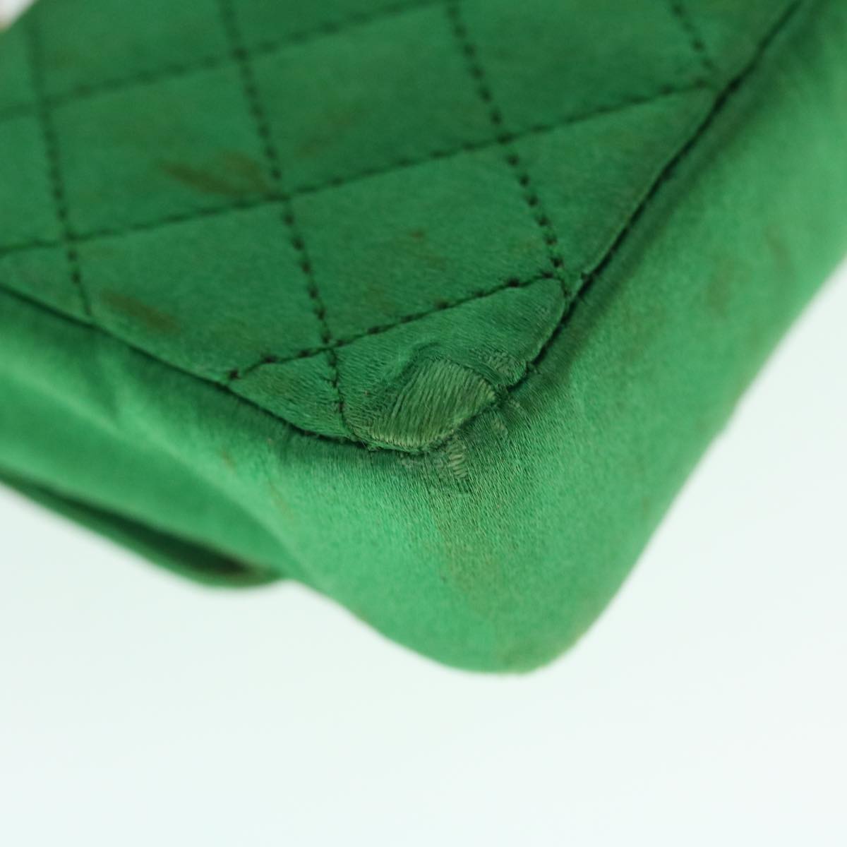 CHANEL Mini Matelasse Chain Pouch Shoulder Bag Satin Green Gold CC 51271A