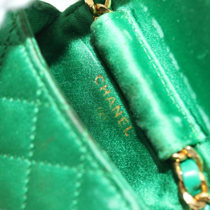 CHANEL Mini Matelasse Chain Pouch Shoulder Bag Satin Green Gold CC 51271A