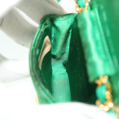 CHANEL Mini Matelasse Chain Pouch Shoulder Bag Satin Green Gold CC 51271A