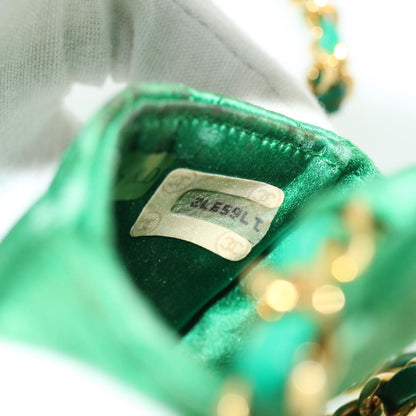CHANEL Mini Matelasse Chain Pouch Shoulder Bag Satin Green Gold CC 51271A
