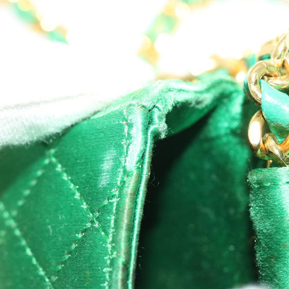 CHANEL Mini Matelasse Chain Pouch Shoulder Bag Satin Green Gold CC 51271A