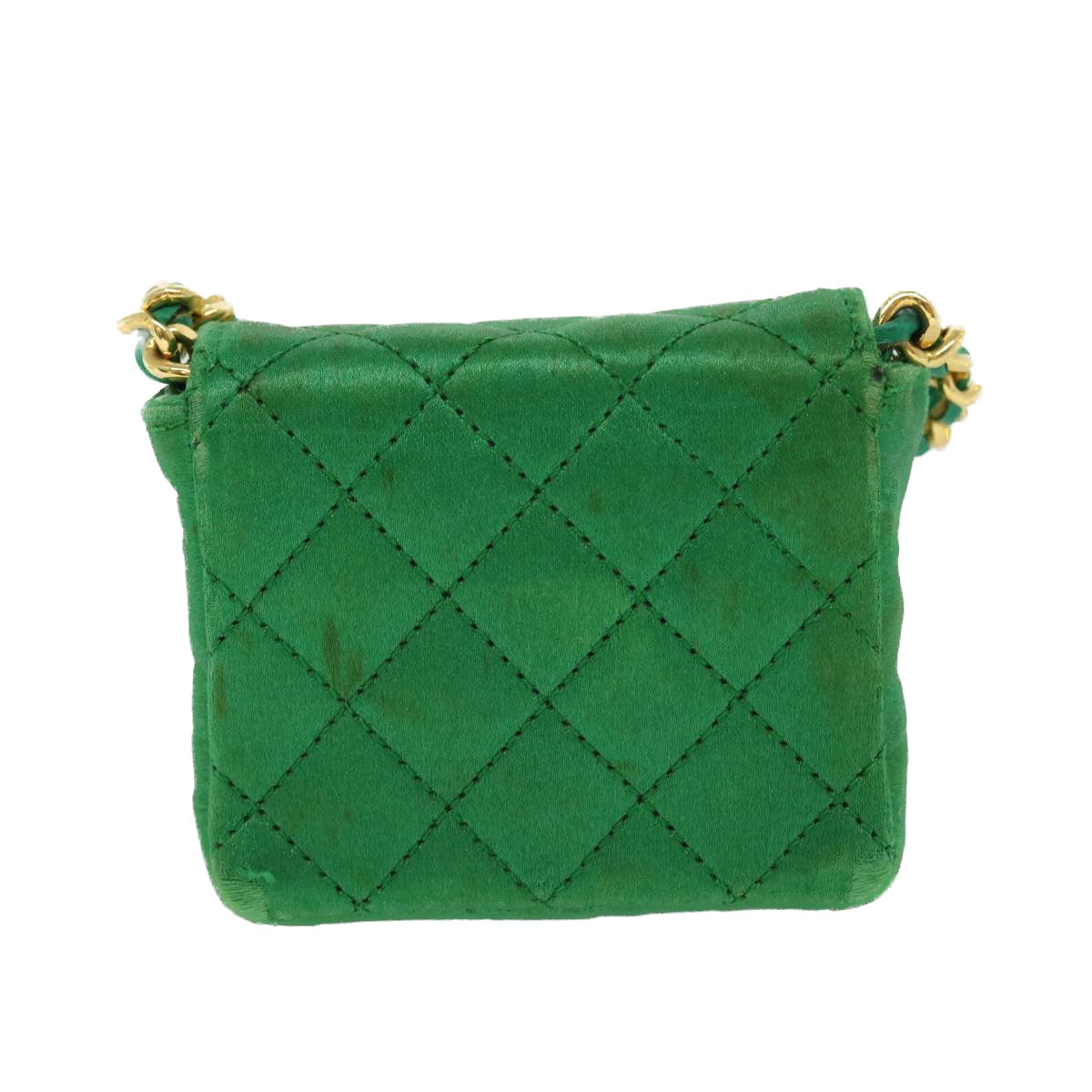 CHANEL Mini Matelasse Chain Pouch Shoulder Bag Satin Green Gold CC 51271A