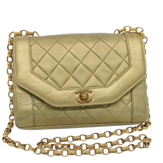CHANEL Matelasse Turn Lock Chain Shoulder Bag Lamb Skin Gold CC 51274A