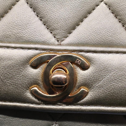 CHANEL Matelasse Turn Lock Chain Shoulder Bag Lamb Skin Gold CC 51274A