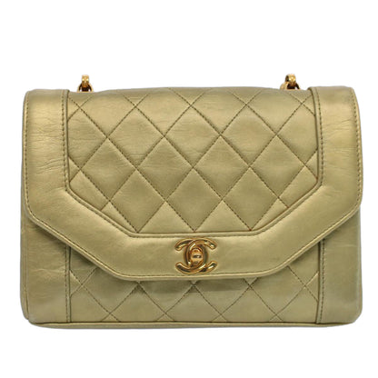CHANEL Matelasse Turn Lock Chain Shoulder Bag Lamb Skin Gold CC 51274A