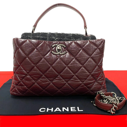 Chanel Tweed Portobello Top Handle Bag Canvas Crossbody Bag in Great Condition