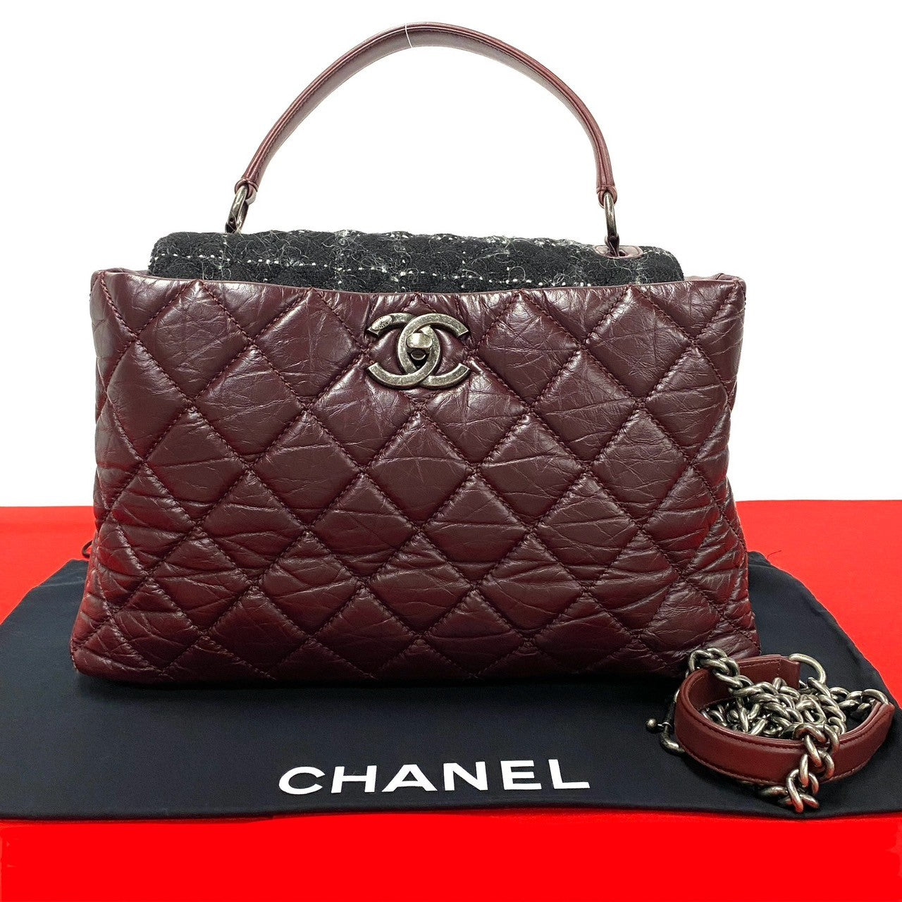 Chanel Tweed Portobello Top Handle Bag Canvas Crossbody Bag in Great Condition
