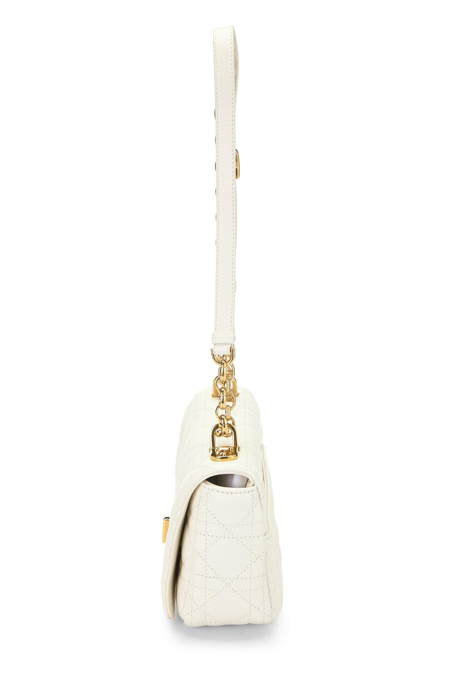 Dior, White Cannage Calfskin Caro Bag Small, White