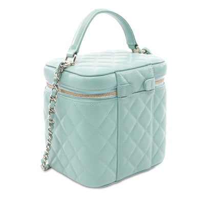 Blue Chanel Quilted Caviar Top Handle Vanity Case with Chain Satchel