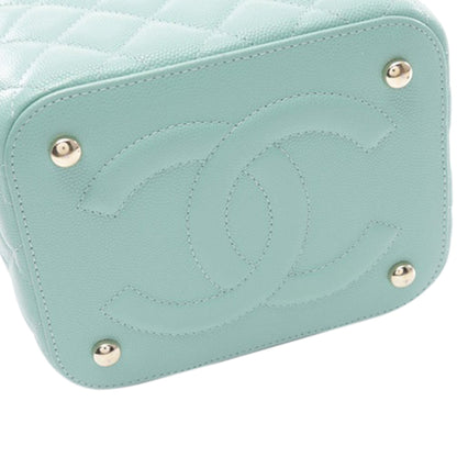 Blue Chanel Quilted Caviar Top Handle Vanity Case with Chain Satchel