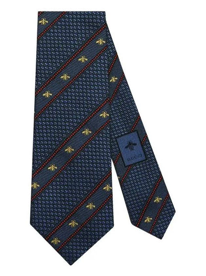 Gucci Bee Web Embroider Silk Tie Blue