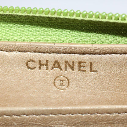 CHANEL Camelia Long Wallet Leather Green CC 52452