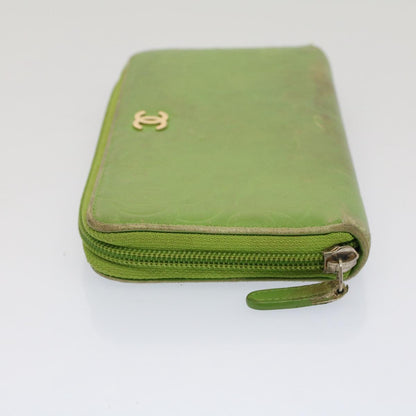 CHANEL Camelia Long Wallet Leather Green CC 52452