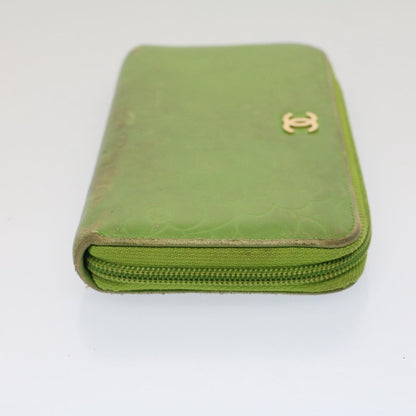 CHANEL Camelia Long Wallet Leather Green CC 52452