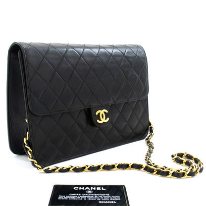 CHANEL Chain Shoulder Bag Clutch Black Quilted Flap Lambskin Purse j98
