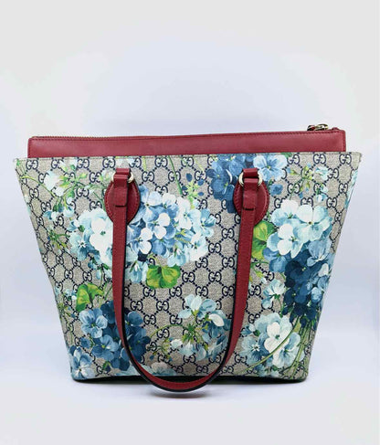 GUCCI Beige, Blue Coated canvas Floral Tote