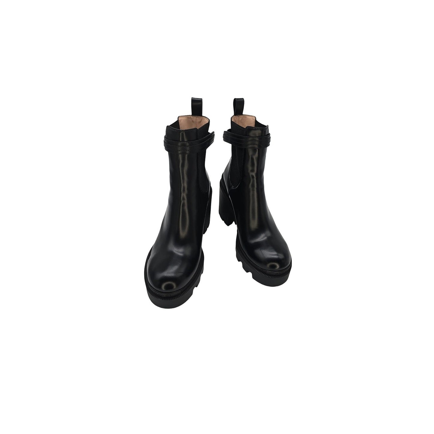 Gucci Chelsea Logo Strap High Heel Ankle Boots Sz 40.5