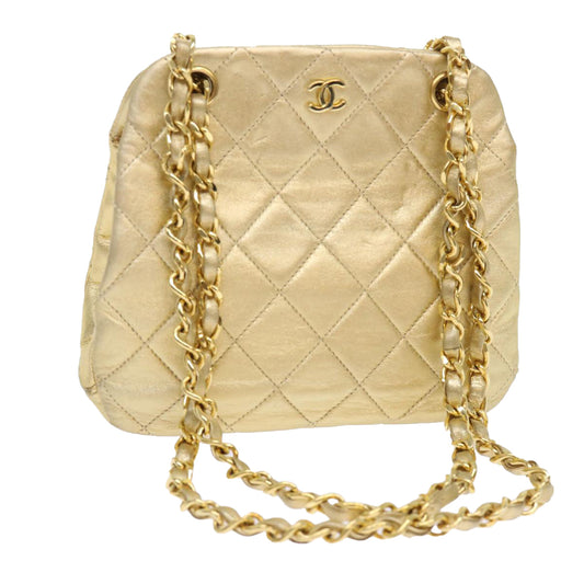 CHANEL Matelasse Chain Shoulder Bag Leather Gold CC 53015A