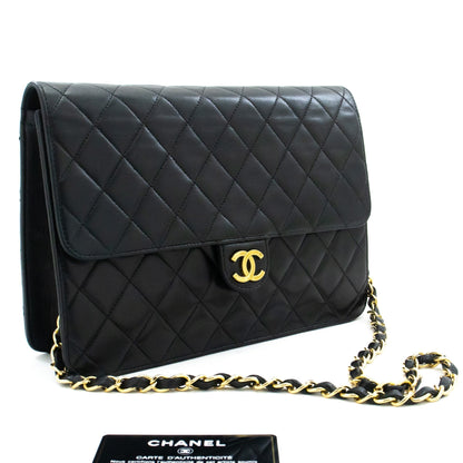 CHANEL Chain Shoulder Bag Clutch Black Quilted Flap Lambskin Purse k05