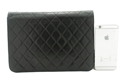 CHANEL Chain Shoulder Bag Clutch Black Quilted Flap Lambskin Purse k05