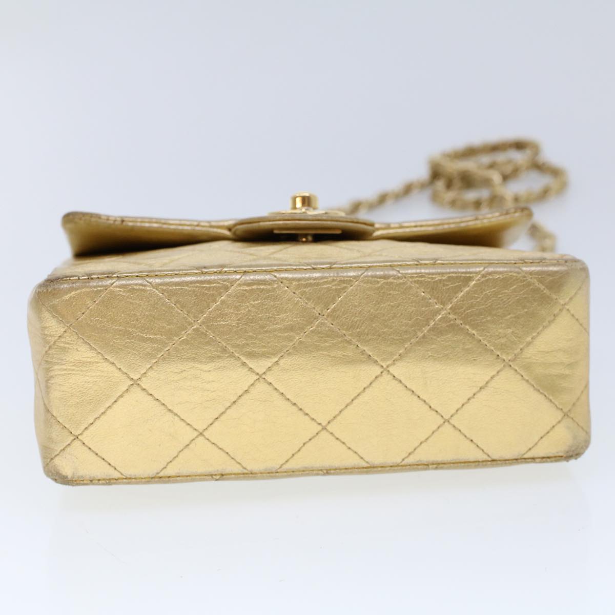 CHANEL Matelasse Turn Lock Chain Shoulder Bag Lamb Skin Gold CC 53752SA