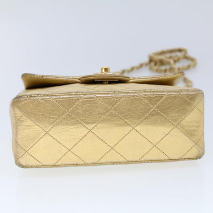 CHANEL Matelasse Turn Lock Chain Shoulder Bag Lamb Skin Gold CC 53752SA