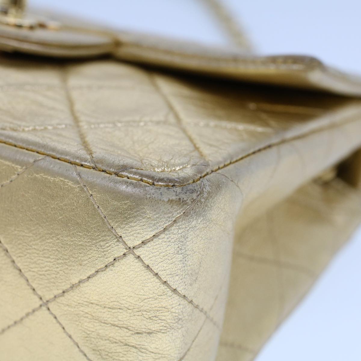 CHANEL Matelasse Turn Lock Chain Shoulder Bag Lamb Skin Gold CC 53752SA
