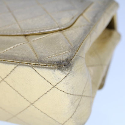 CHANEL Matelasse Turn Lock Chain Shoulder Bag Lamb Skin Gold CC 53752SA