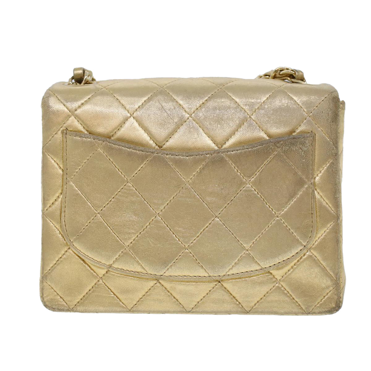 CHANEL Matelasse Turn Lock Chain Shoulder Bag Lamb Skin Gold CC 53752SA