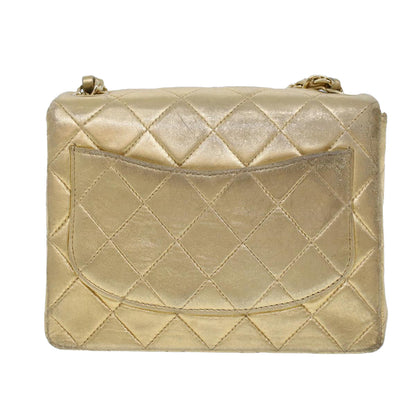 CHANEL Matelasse Turn Lock Chain Shoulder Bag Lamb Skin Gold CC 53752SA