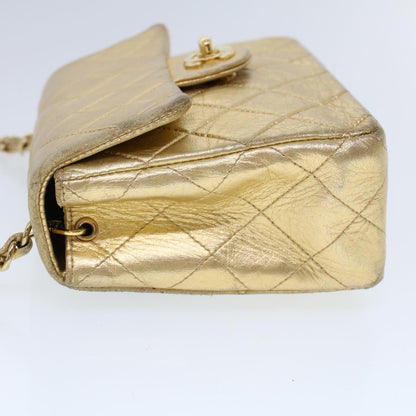 CHANEL Matelasse Turn Lock Chain Shoulder Bag Lamb Skin Gold CC 53752SA
