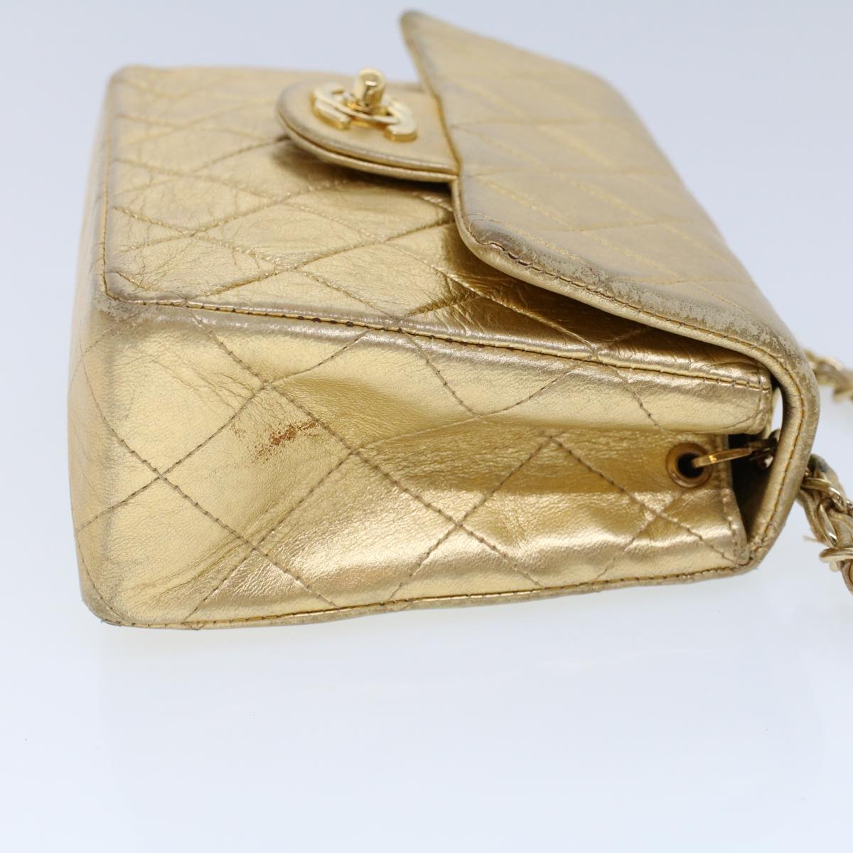 CHANEL Matelasse Turn Lock Chain Shoulder Bag Lamb Skin Gold CC 53752SA