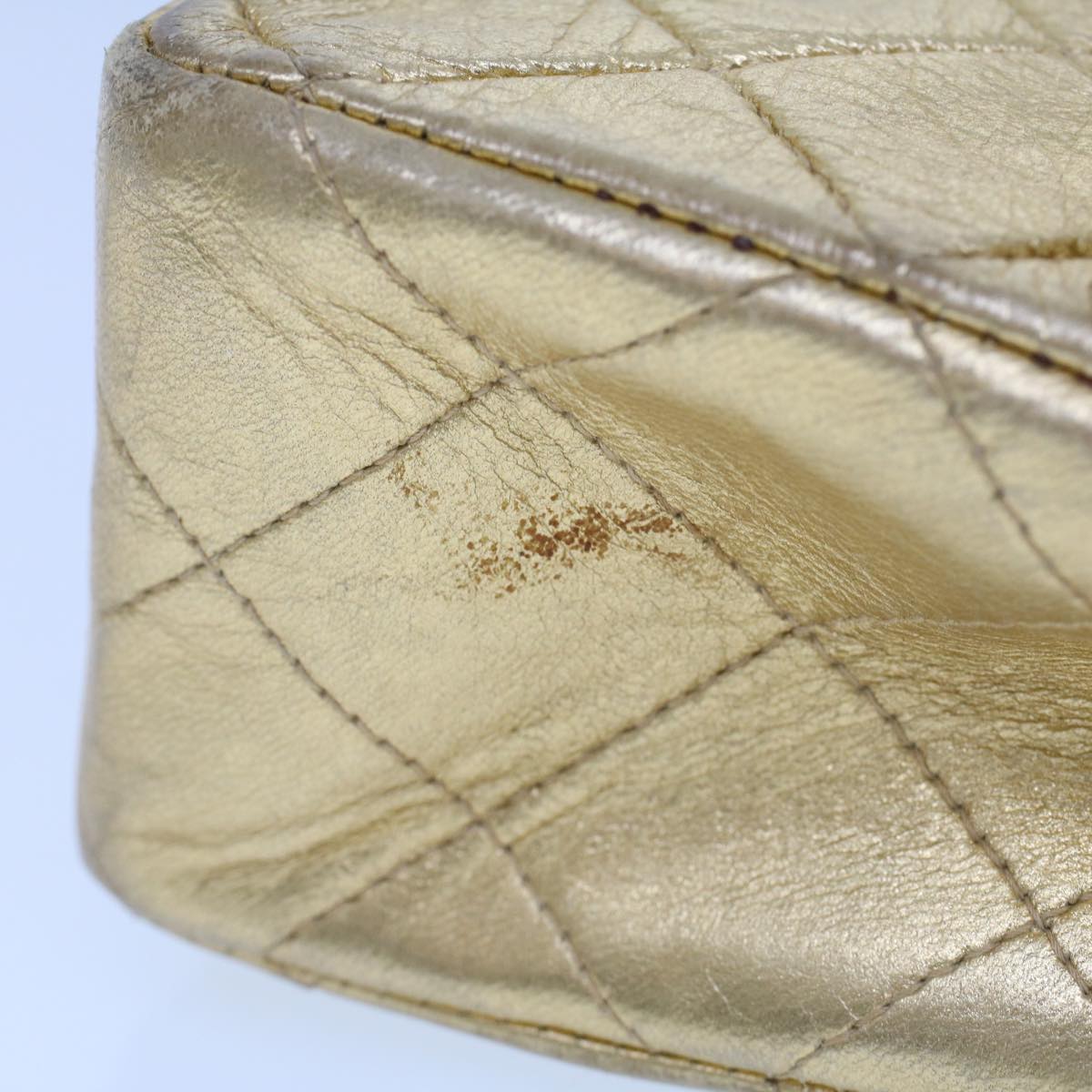 CHANEL Matelasse Turn Lock Chain Shoulder Bag Lamb Skin Gold CC 53752SA