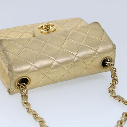 CHANEL Matelasse Turn Lock Chain Shoulder Bag Lamb Skin Gold CC 53752SA