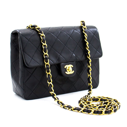 CHANEL Mini Square Small Chain Shoulder Bag Crossbody Black Quilt h15