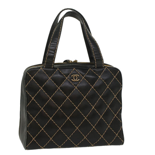 CHANEL Wild Stitch Hand Bag Leather Black CC 54178